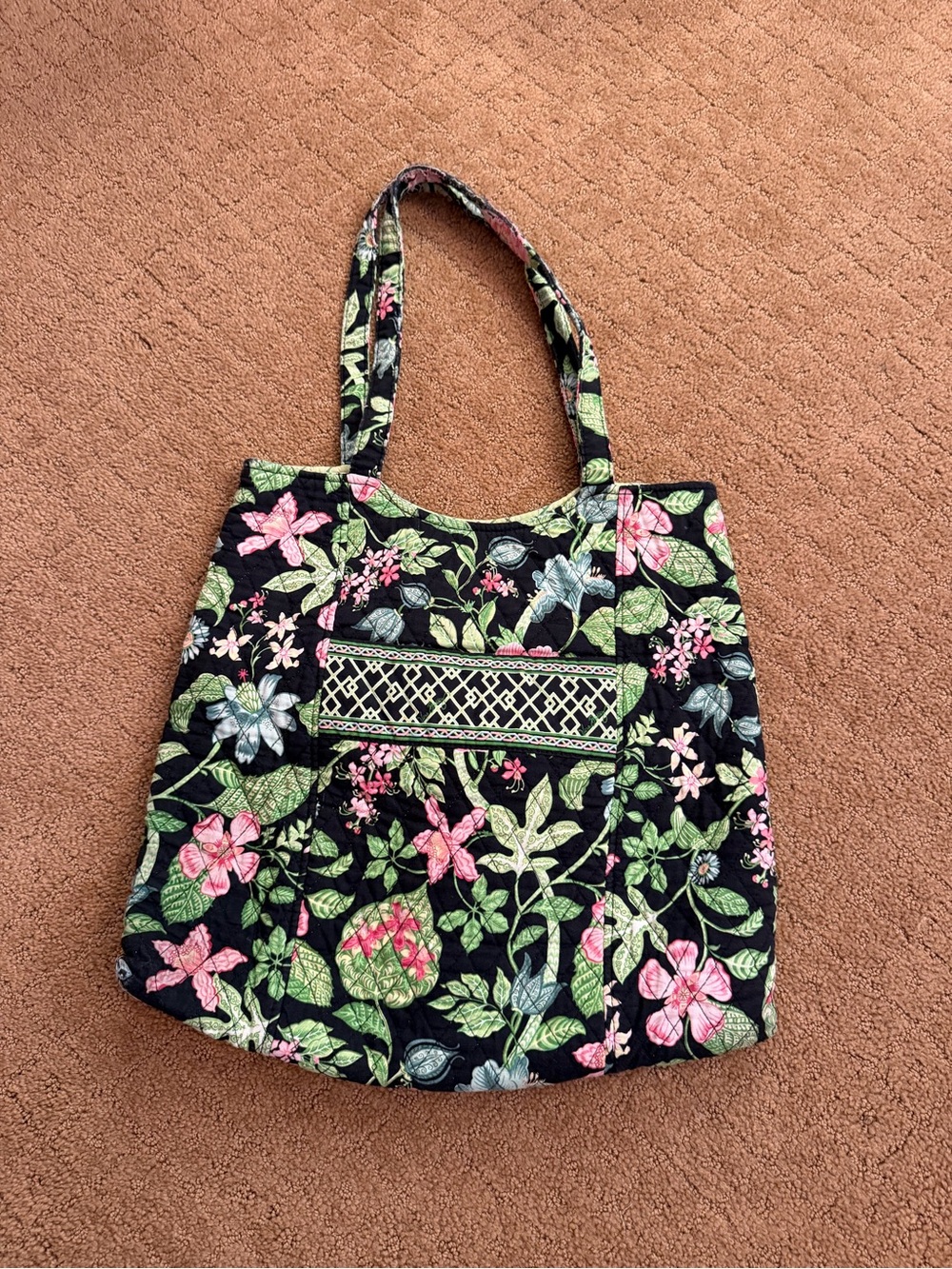 Vera Bradley Botanical Black Shoulder Tote Bag Purse Y2K